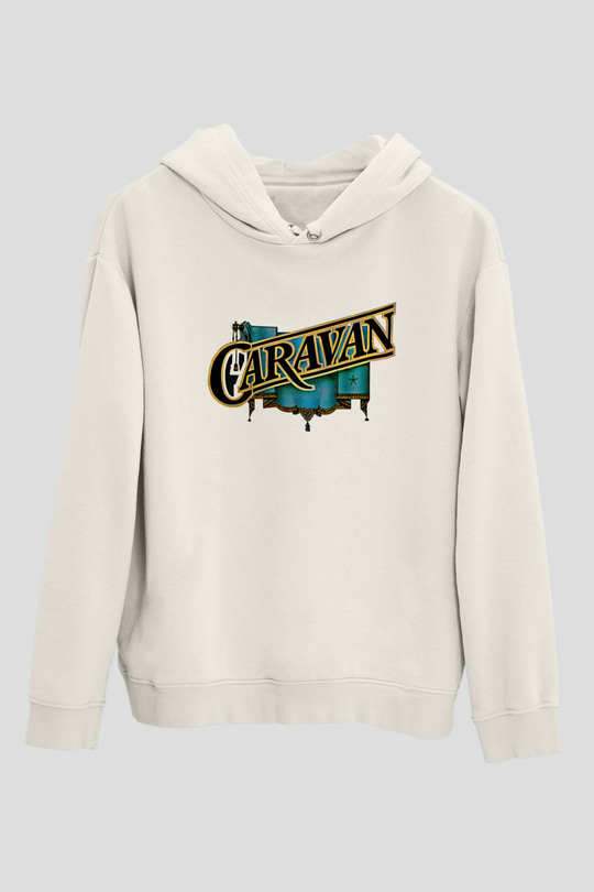 Caravan Baskılı Beyaz Unisex Kapüşonlu Sweatshirt