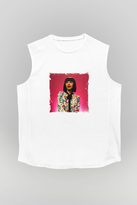 Cardi B Baskılı Unisex Beyaz Kolsuz Tişört