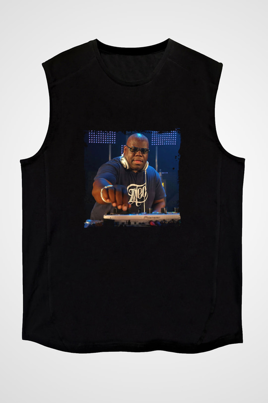 Carl Cox Baskılı Unisex Siyah Kolsuz Tişört