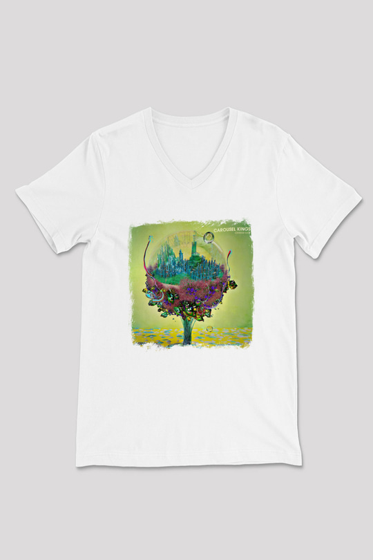Carousel Kings Baskılı Unisex Beyaz V Yaka Tişört