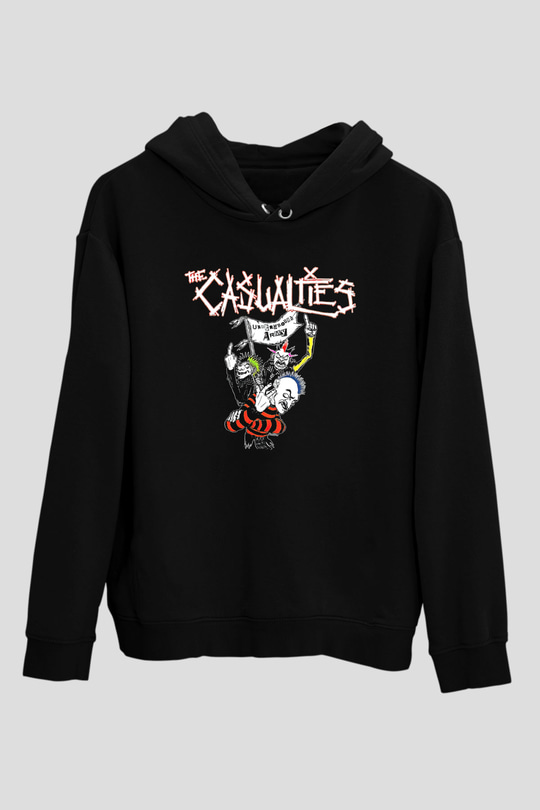 Casualties Baskılı Unisex Siyah Kapüşonlu Sweatshirt