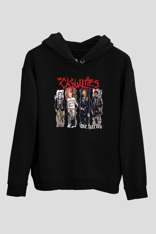 Casualties Baskılı Unisex Siyah Kapüşonlu Sweatshirt