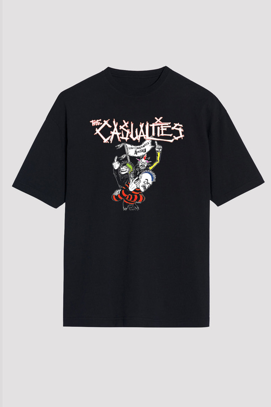 Casualties Baskılı Unisex Siyah Oversize Tişört - Tshirt