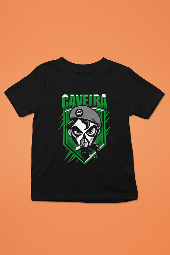 Caveira Baskılı Unisex Siyah Çocuk Tişört - Tshirt