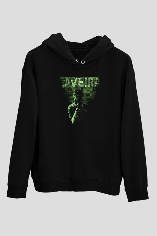 Caveira Baskılı Unisex Siyah Kapüşonlu Sweatshirt