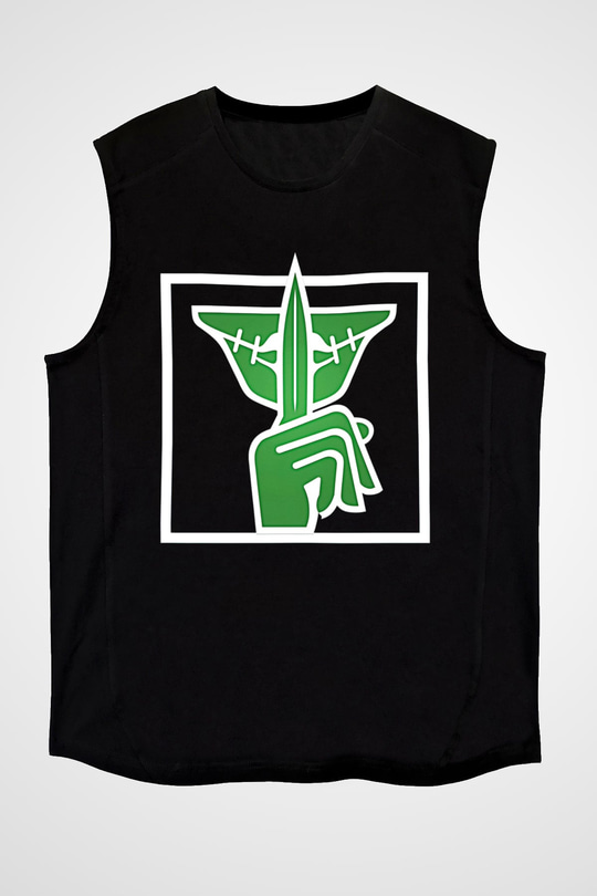 Caveira Baskılı Unisex Siyah Kolsuz Tişört - Tshirt