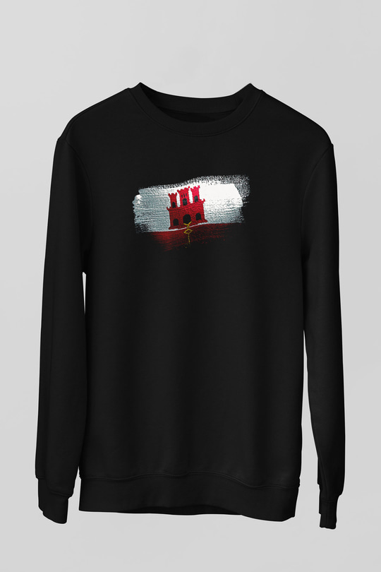 Cebelitarık - Gibraltar Bayrağı Baskılı Unisex Siyah Sweatshirt