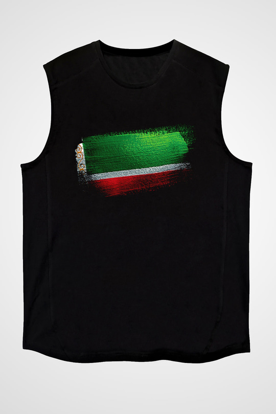 Çeçenistan - Chechnya - Chechen Republic Bayrağı Baskılı Unisex Siyah Kolsuz Tişört