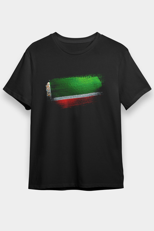 Çeçenistan - Chechnya - Chechen Republic Bayrağı Baskılı Unisex Siyah Tişört