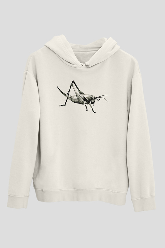 Çekirge Baskılı Beyaz Unisex Hoodie