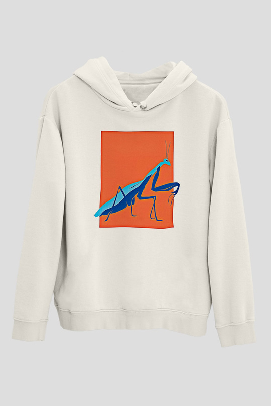 Çekirge Baskılı Beyaz Unisex Hoodie