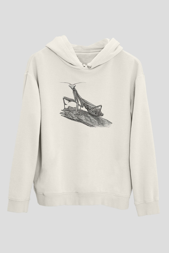 Çekirge Baskılı Beyaz Unisex Hoodie