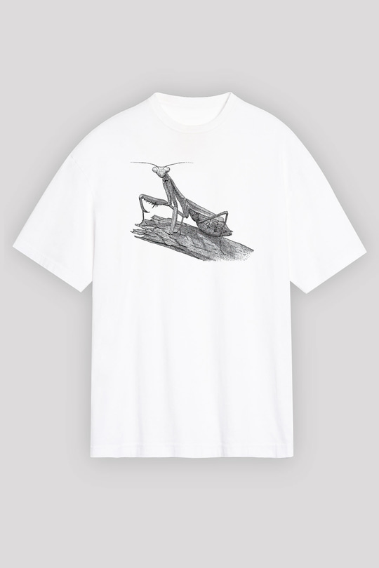 Çekirge Baskılı Beyaz Unisex Oversize Tişört - Tshirt