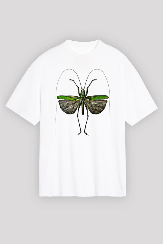 Çekirge Baskılı Beyaz Unisex Oversize Tişört - Tshirt