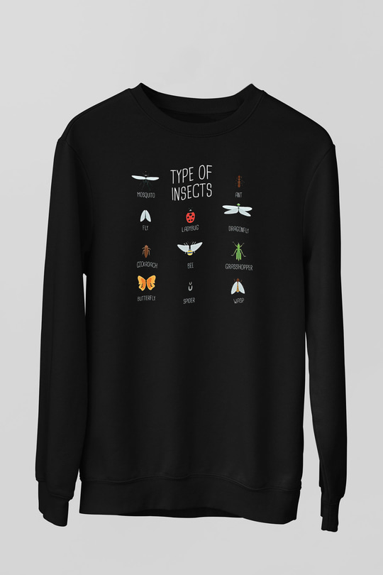 Çekirge Baskılı Unisex Siyah Sweatshirt