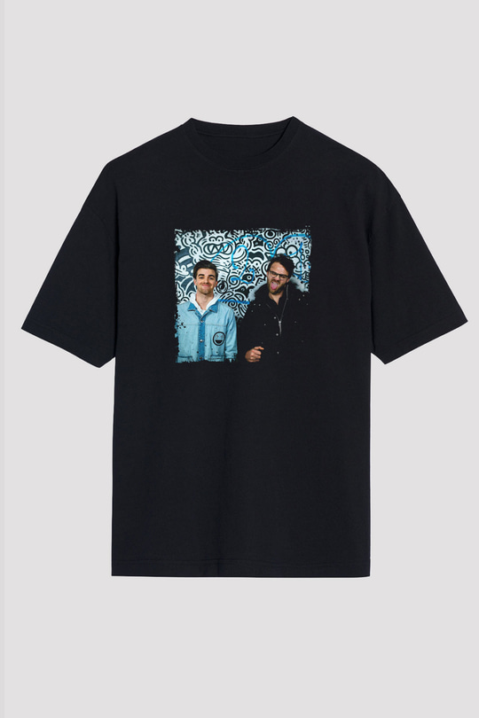 Chainsmokers Baskılı Unisex Oversize Siyah Tişört