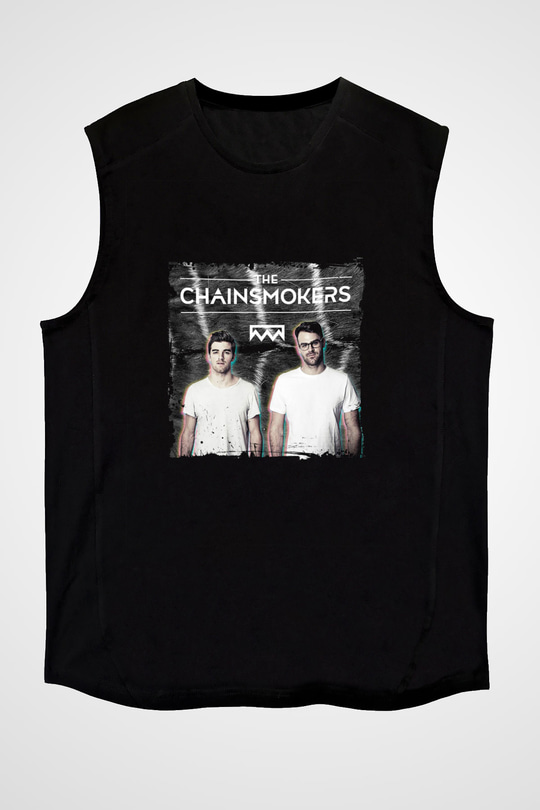 Chainsmokers Baskılı Unisex Siyah Kolsuz Tişört