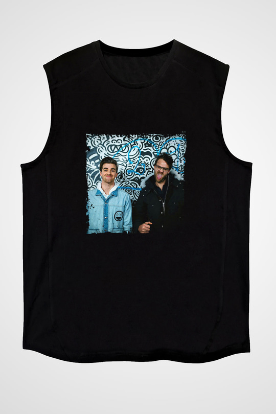 Chainsmokers Baskılı Unisex Siyah Kolsuz Tişört