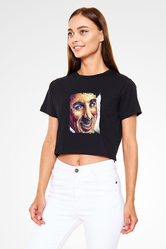 Charlie Chaplin Baskılı Siyah Kadın Crop Top Tişört
