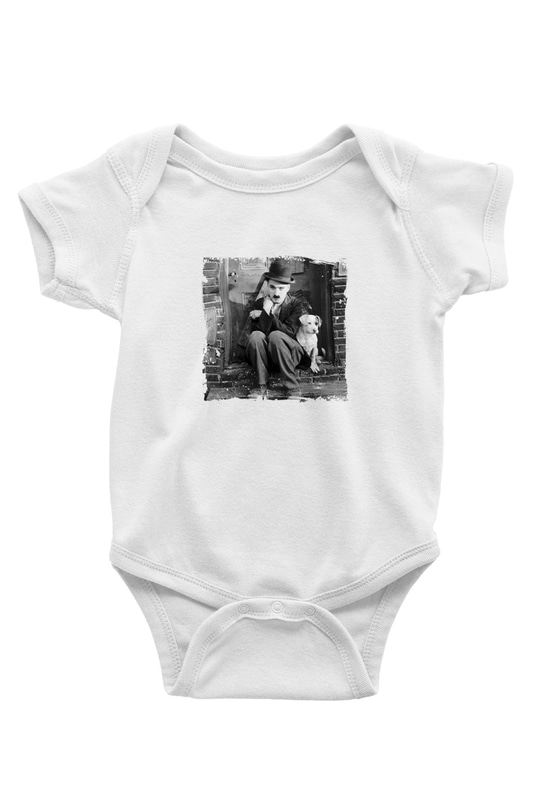 Charlie Chaplin Unisex Baskılı Beyaz Bebek Body - Zıbın