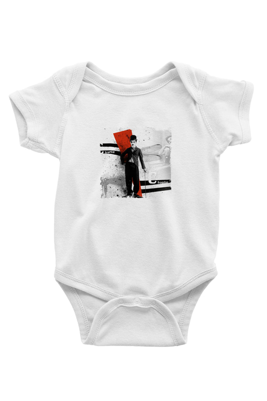 Charlie Chaplin Unisex Baskılı Beyaz Bebek Body - Zıbın
