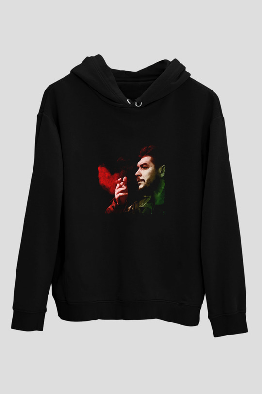 Che Guevara Baskılı Unisex Siyah Hoodie