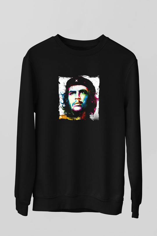 Che Guevara Baskılı Unisex Siyah Sweatshirt