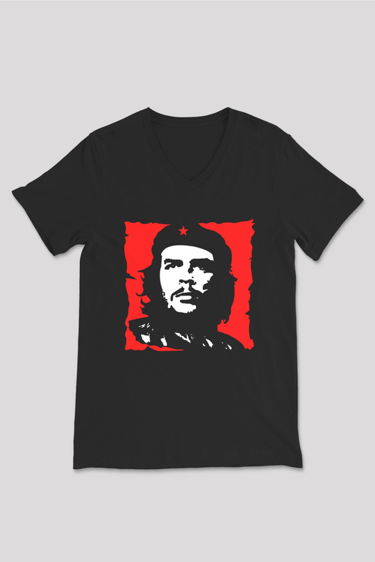 Che Guevara Siyah Unisex V Yaka Tişört T-Shirt