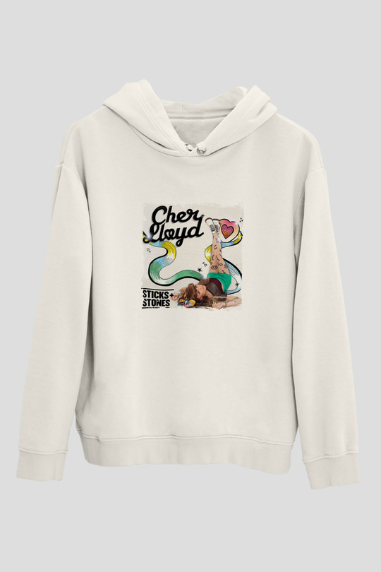 Cher Lloyd Baskılı Unisex Beyaz Kapüşonlu Sweatshirt