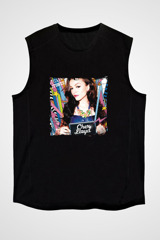Cher Lloyd Baskılı Unisex Siyah Kolsuz Tişört
