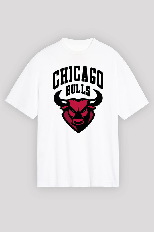 Chicago Bulls Beyaz Unisex Oversize Tişört T-Shirt