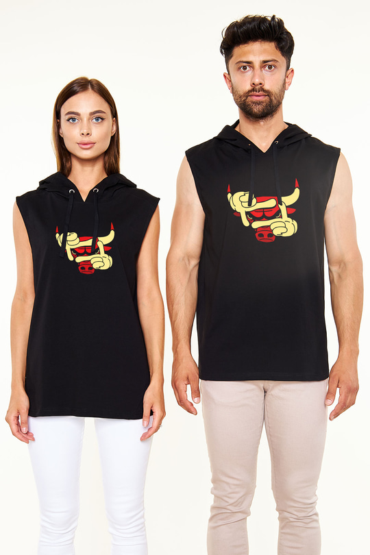 Chicago Bulls Siyah Unisex Kapüşonlu Kolsuz Tişört