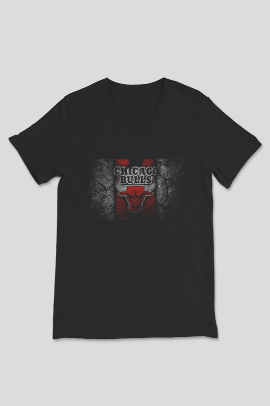 Chicago Bulls Siyah Unisex V Yaka Tişört
