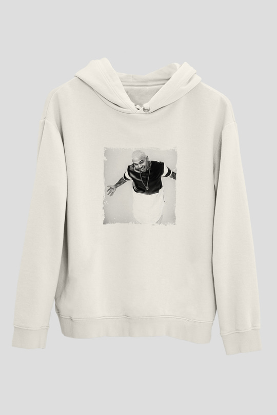 Chris Brown Baskılı Unisex Beyaz Kapüşonlu Sweatshirt