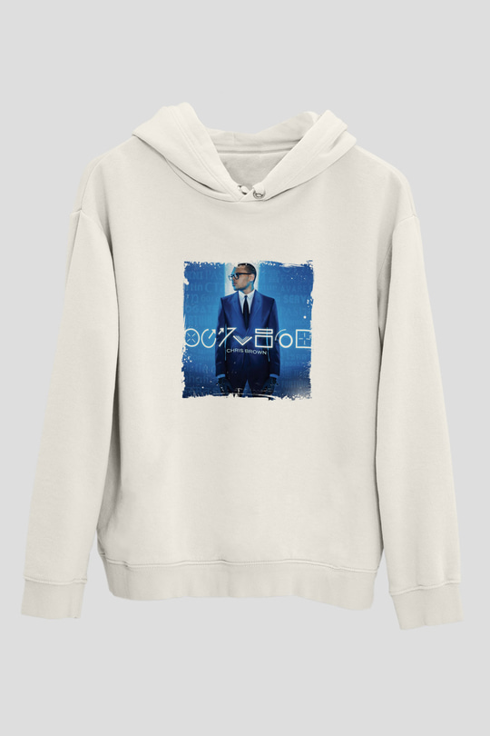 Chris Brown Baskılı Unisex Beyaz Kapüşonlu Sweatshirt