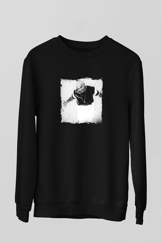 Chris Brown Baskılı Unisex Siyah Sweatshirt