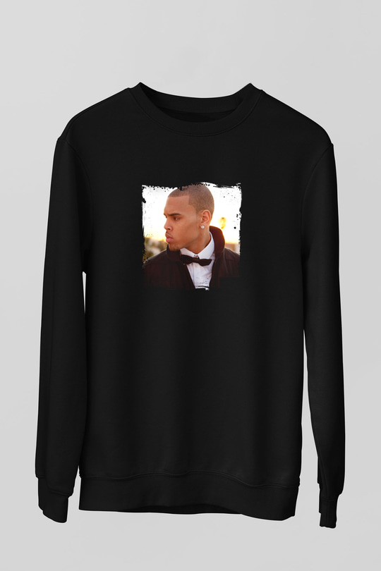 Chris Brown Baskılı Unisex Siyah Sweatshirt