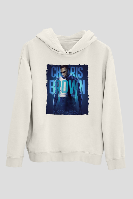 Chris Brown Beyaz Unisex Kapüşonlu Sweatshirt