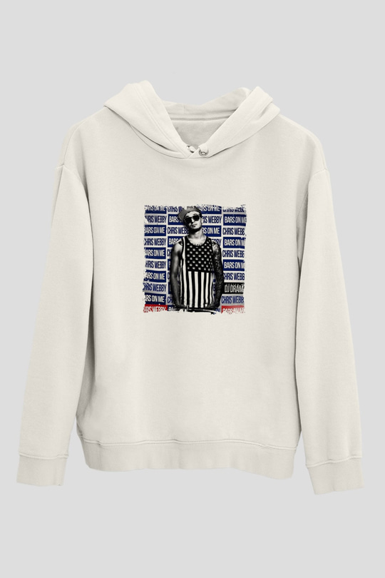 Chris Webby Baskılı Unisex Beyaz Kapüşonlu Sweatshirt