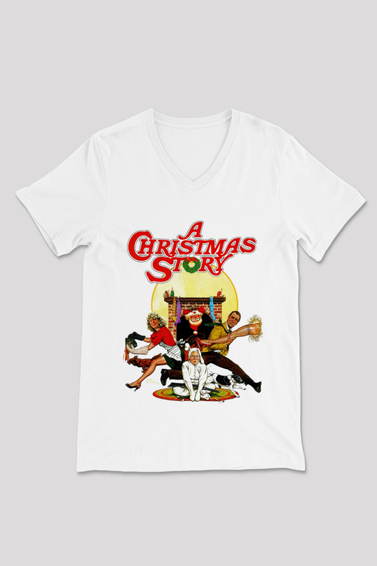 Christmas Story Beyaz Unisex  V Yaka Tişört