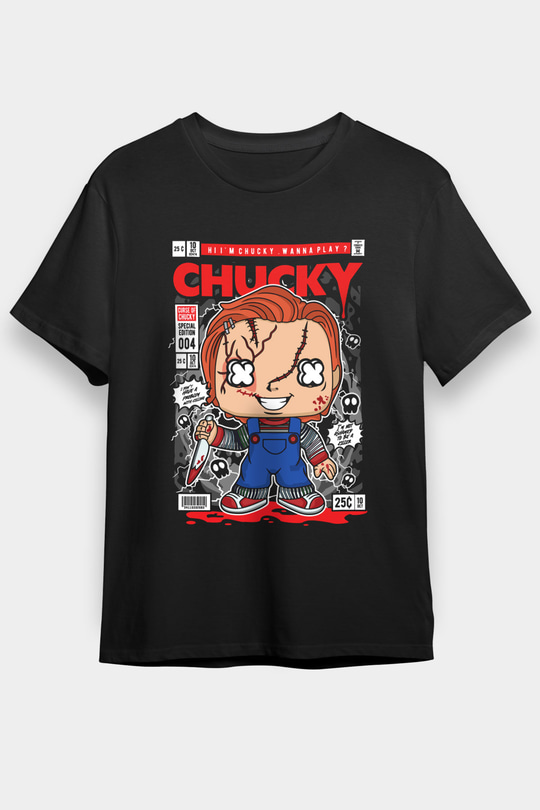 Chucky Baskılı Unisex Siyah Tişört
