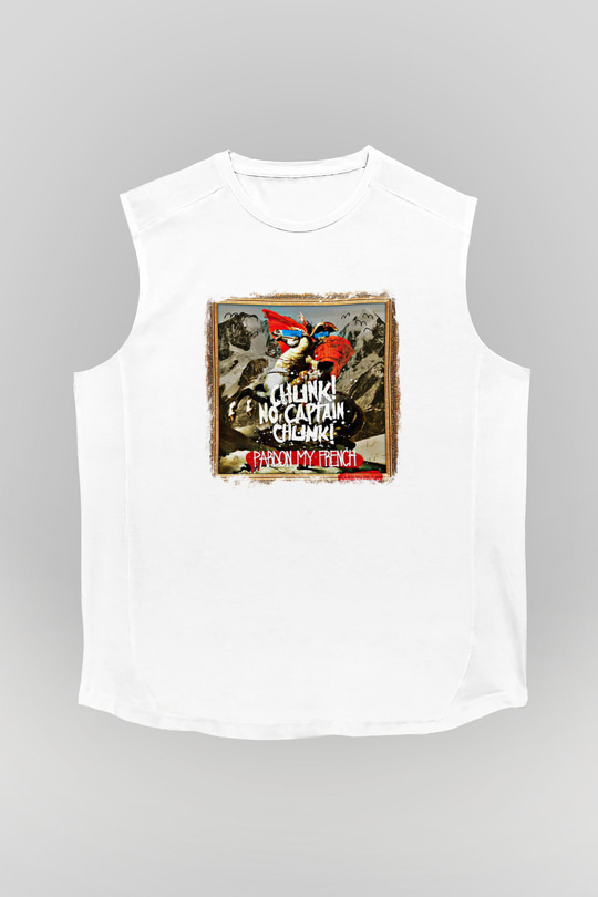 Chunk No Captain Chunk Baskılı Unisex Beyaz Kolsuz Tişört