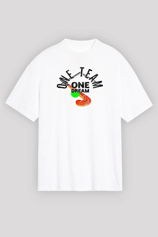 Çim Hokeyi Baskılı Unisex Beyaz Oversize Tişört - Tshirt