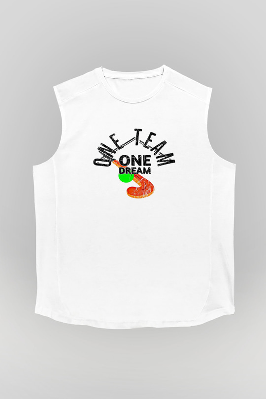 Çim Hokeyi Baskılı Unisex Kolsuz Beyaz Tişört