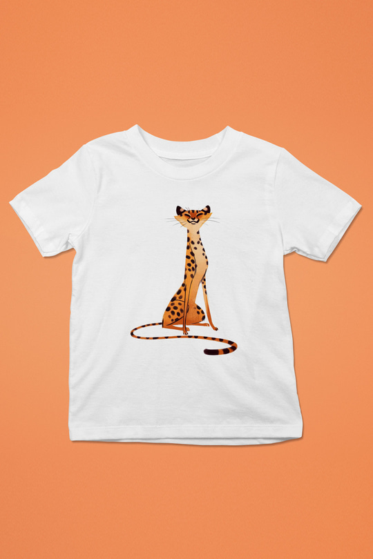 Çita Baskılı Beyaz Unisex Çocuk Tişört