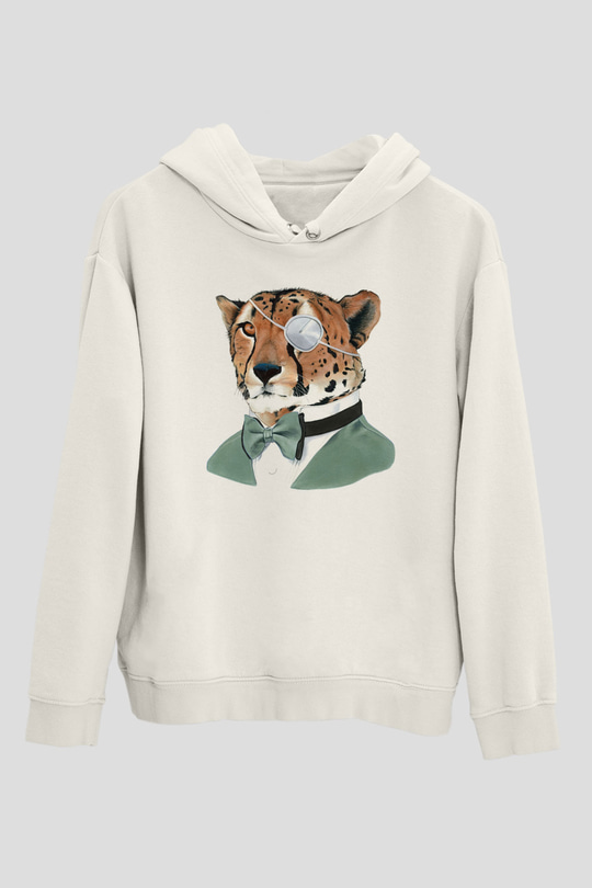 Çita Beyaz Unisex Kapşonlu Sweatshirt