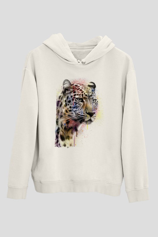 Çita Beyaz Unisex Kapüşonlu Sweatshirt