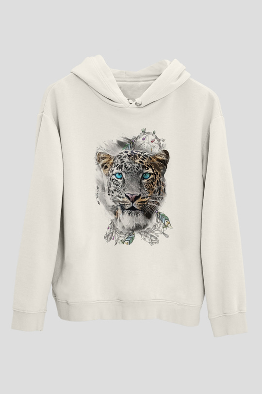 Çita Beyaz Unisex Kapüşonlu Sweatshirt