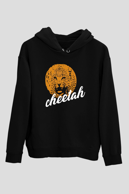 Çita Siyah Unisex Kapüşonlu Sweatshirt