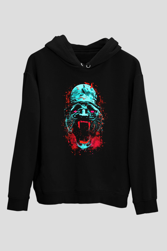 Çita Siyah Unisex Kapüşonlu Sweatshirt